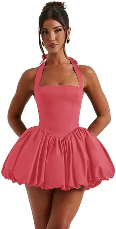 Женское атласное коктейльное платье с открытой спиной, Watermelon