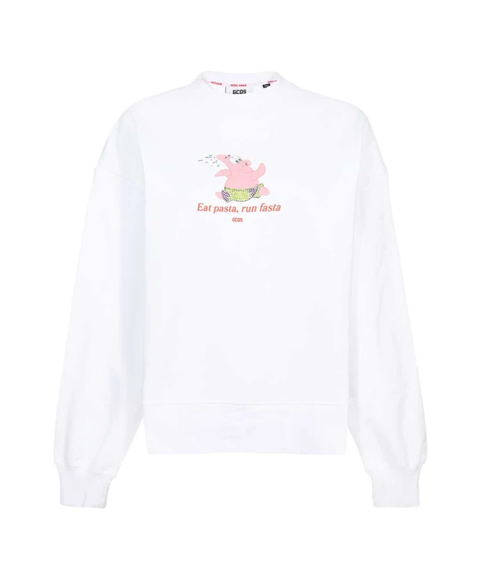 

Хлопковая толстовка с ребристым воротником и принтом. Gcds, белый