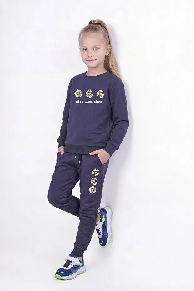 Детский комплект спортивного костюма для девочек с принтом Fyk Collection, Navy Black Smoked — фото 4
