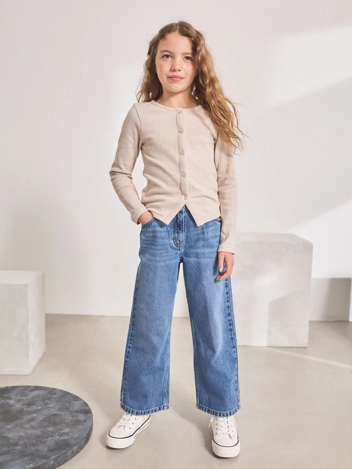 Джинсы широкие, модель Mid Denim Wide Leg Next, голубой деним — фото 2