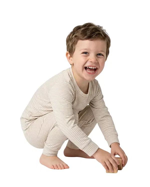 Детский комплект пижамы для мальчиков с длинным рукавом Oatmeal Stripe Bamboo Kids Pajama Set Motette, Beige/White Stripe — фото 4