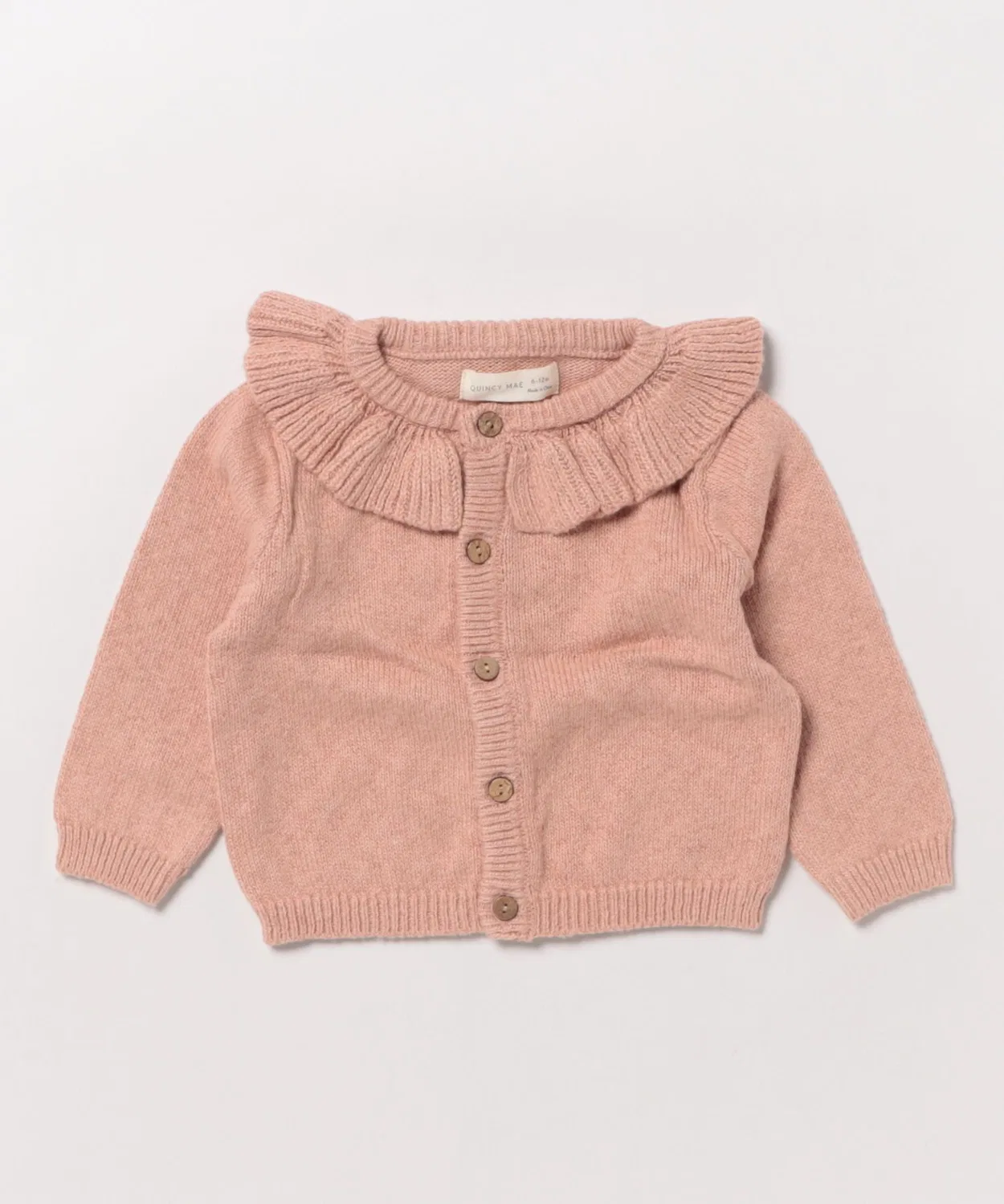Детский кардиган с воротником-рюшем, с пуговицами, модель Ruffle Collar Cardigan Quincy Mae, Pink