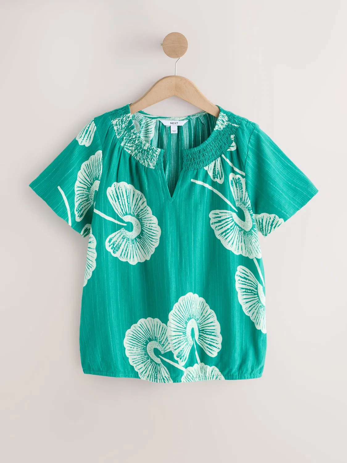 Топ с вырезом и баббл-подолом, Green Palm Print Next, зеленый — фото 4