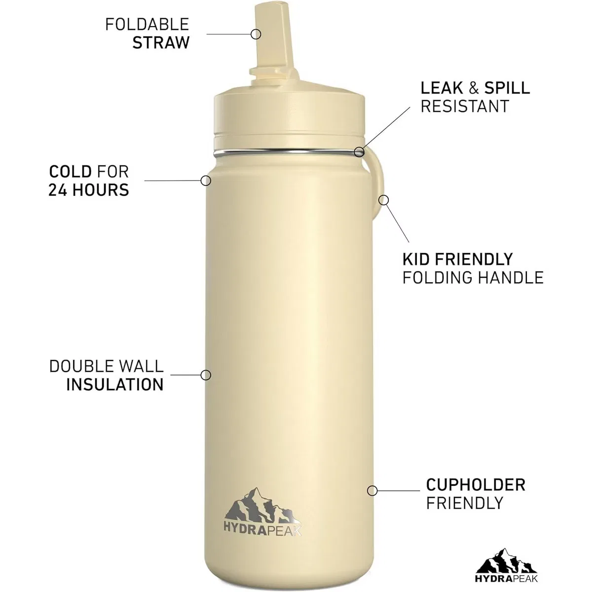 Детская бутылка для воды 590 мл с трубочкой и гибкой ручкой HydraPeak, Modern Cream — фото 2