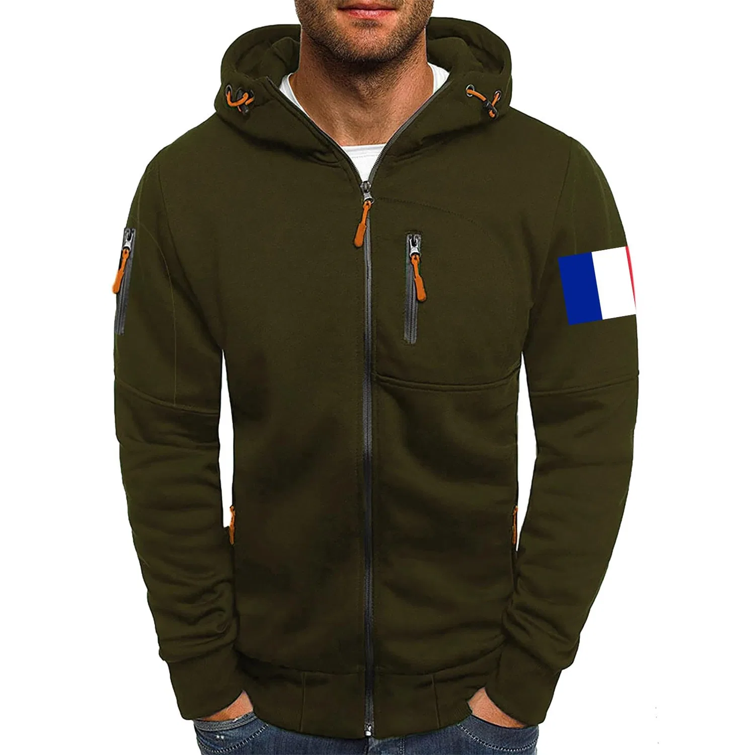 Мужское худи с молнией и карманами, чёрное, UK Sizes, Z4-ag3 — фото 4
