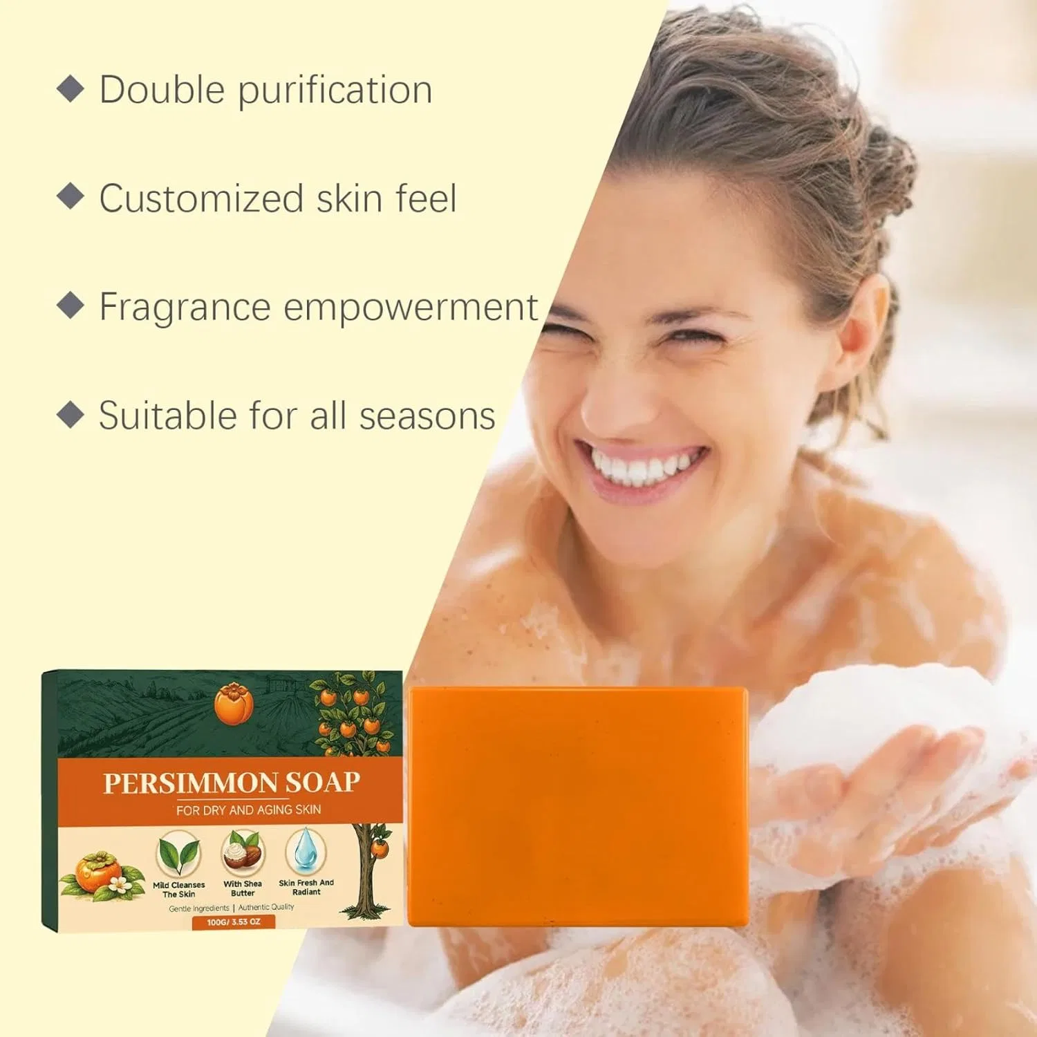 Твердое мыло Persimmon Soap, vokkrv, 100g, 3PC — фото 4