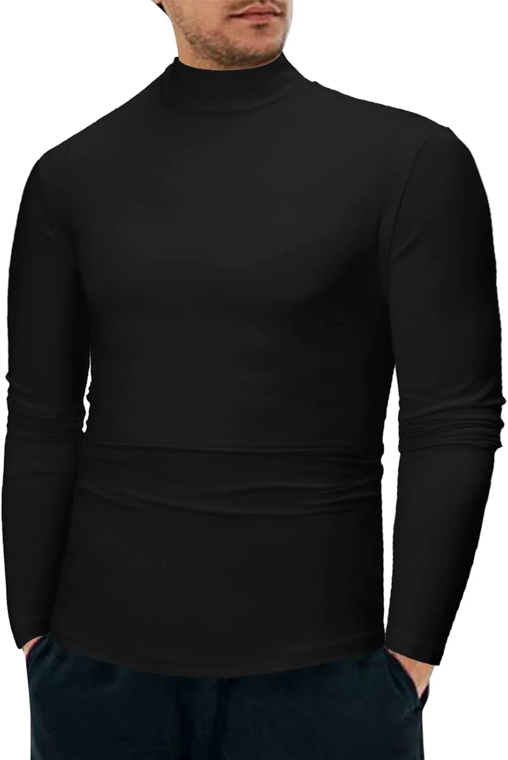 Мужская утепленная футболка с воротом-стойкой Solid Color, Black