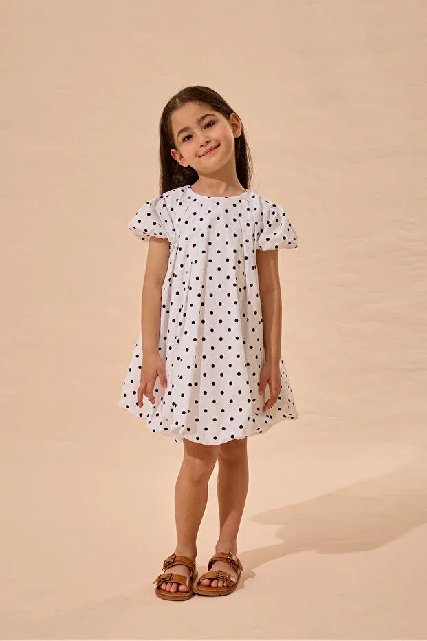 Детское платье для девочек с принтом Fahhar Kids, Black Polka Dot