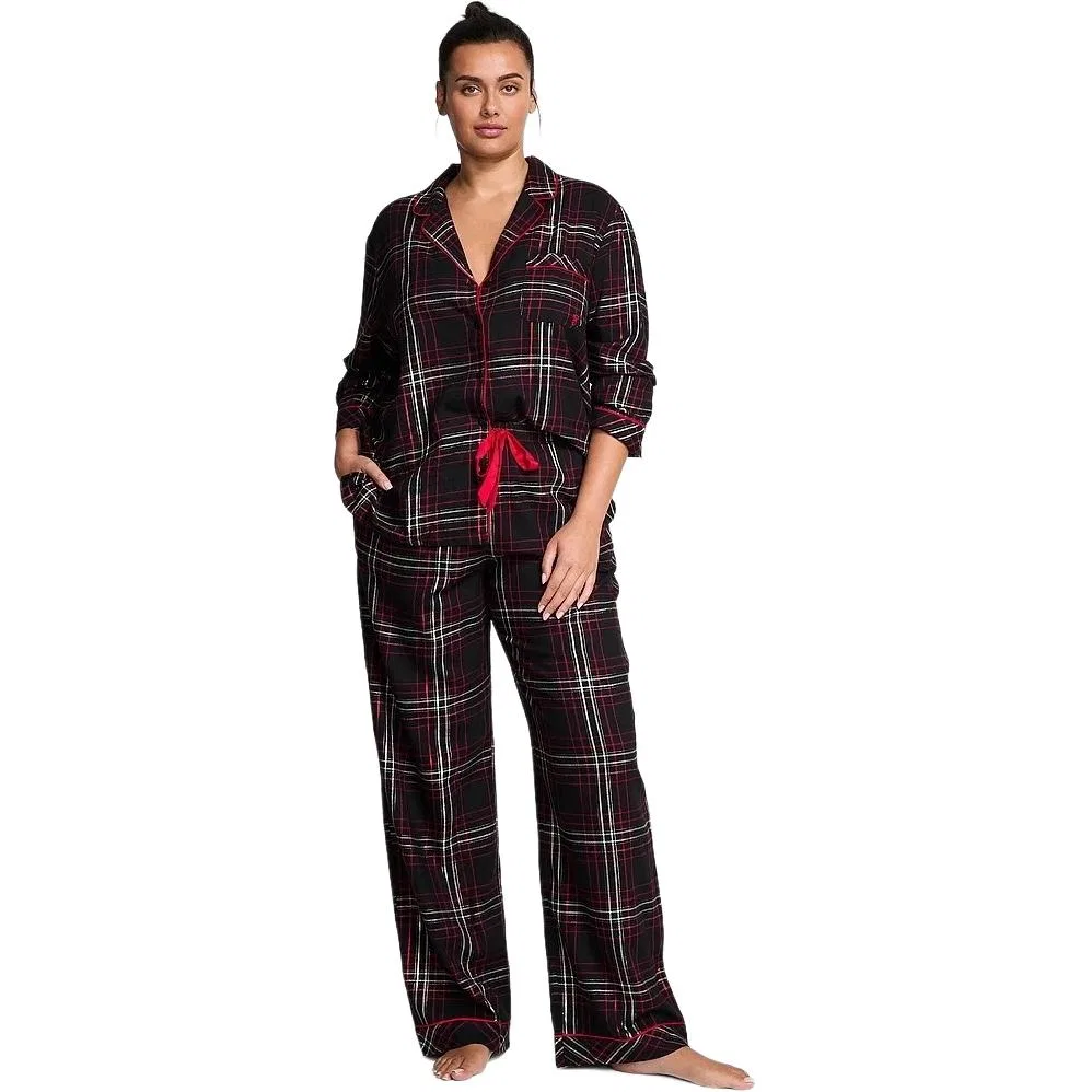 Комплект пижамы Victoria's Secret Flannel Long, черно-красный/клетка