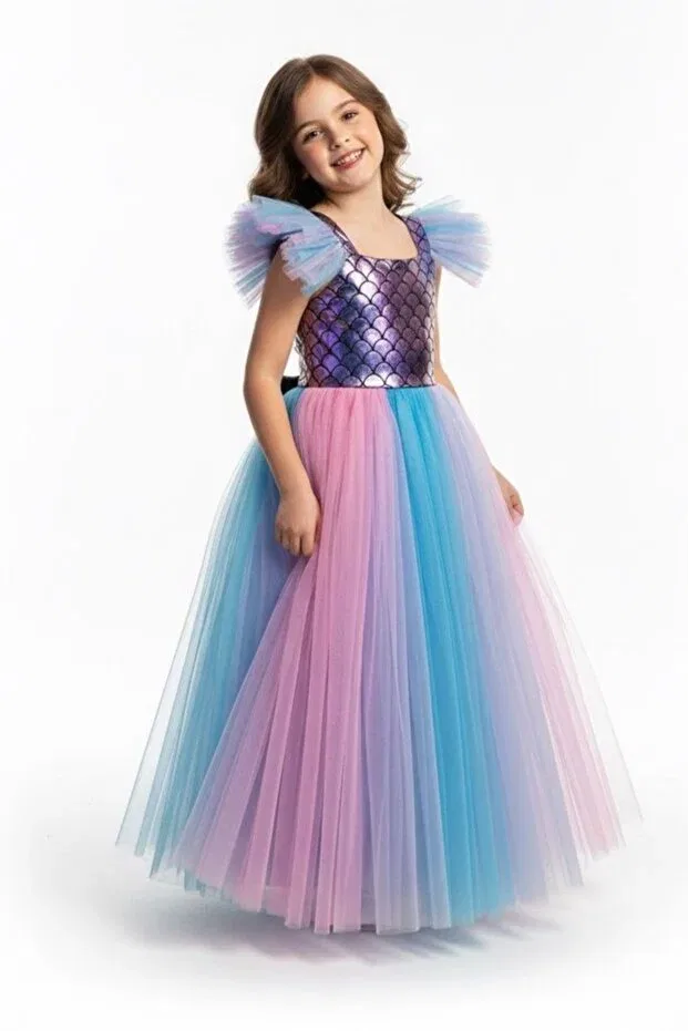 Детское платье для девочек с принтом русалки Mnk Baby&Kids, Purple — фото 4