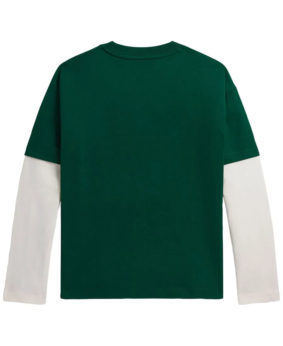 Футболка оверсайз с длинным рукавом и принтом, Layered Effect Polo Ralph Lauren, Hunter Green — фото 2