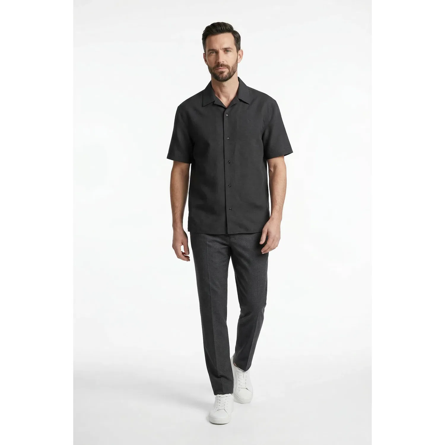 Мужская льняная рубашка с коротким рукавом Regular Fit Calvin Klein, Black — фото 4