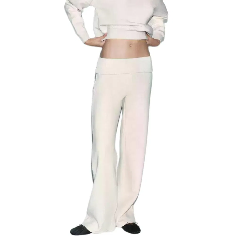 Женские брюки свободного кроя с широкими штанинами Beige ZARA, Beige — фото 4