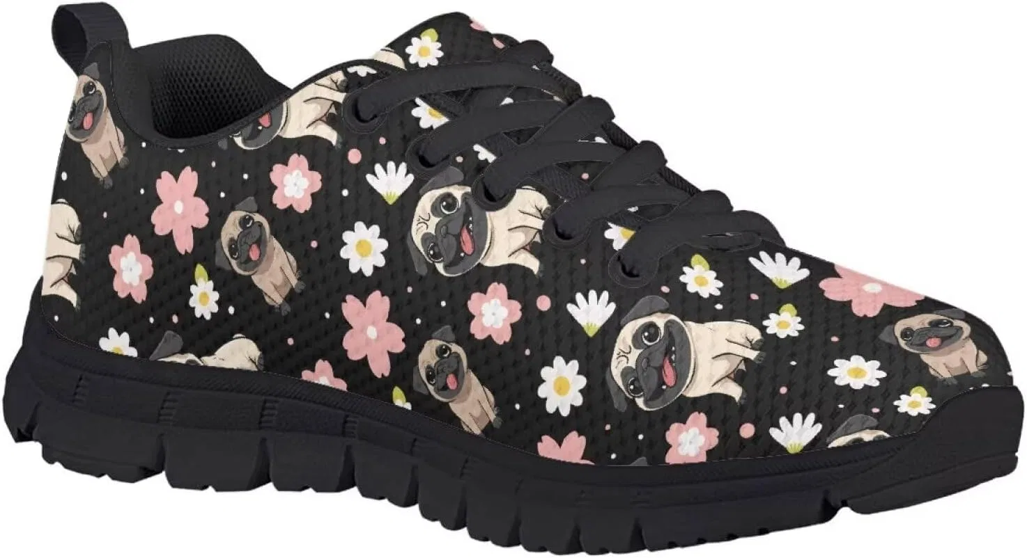 Детские кроссовки для девочек с противоскользящей подошвой Biyejit, Pug Dog Floral — фото 2