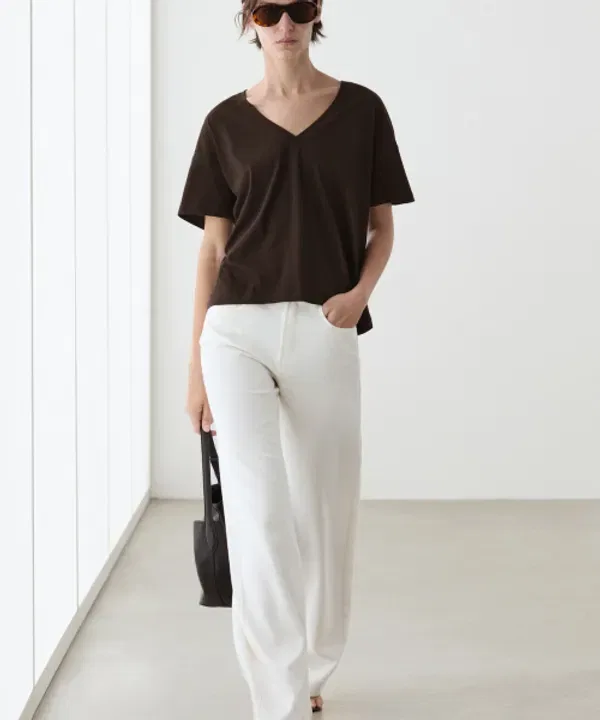 Футболка с V-образным вырезом, облегающая, Massimo Dutti — фото 2