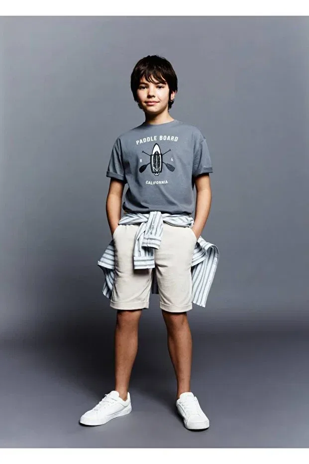 Детские шорты для мальчиков с эластичным поясом Mango Kids, Ice Gray