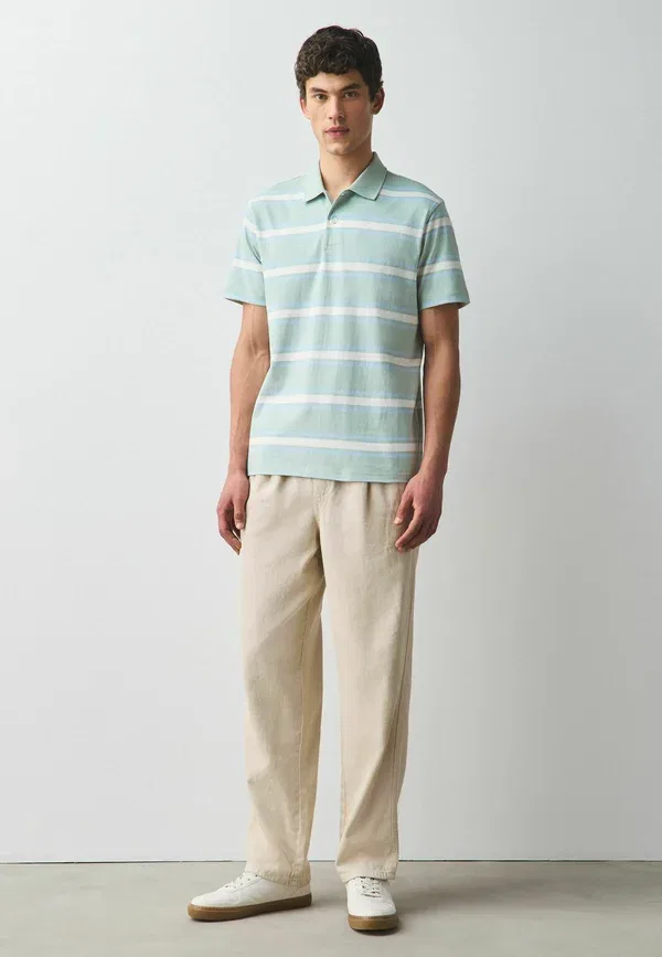 Футболка поло хлопковая Regular fit - horizontal striped polo shirt Next Sage Green, зеленый — фото 2