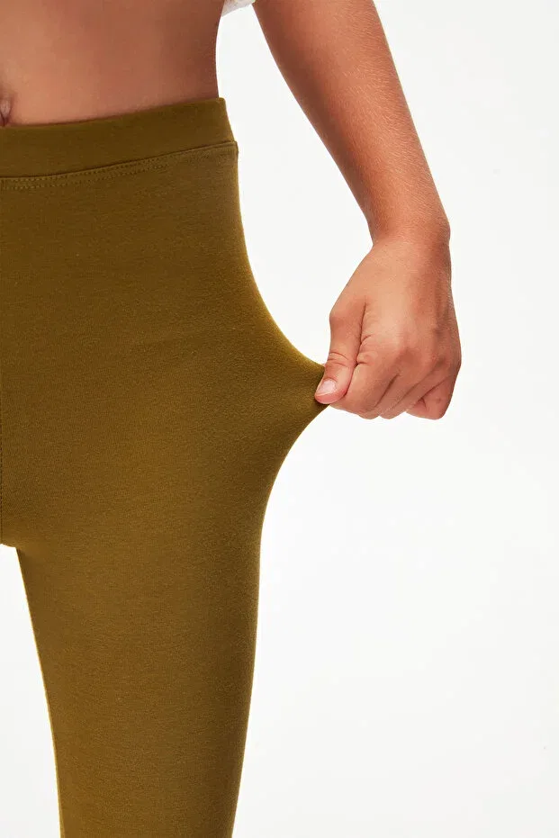 Детские леггинсы для девочек хлопковые Basic Lovetti, Olive Green — фото 3