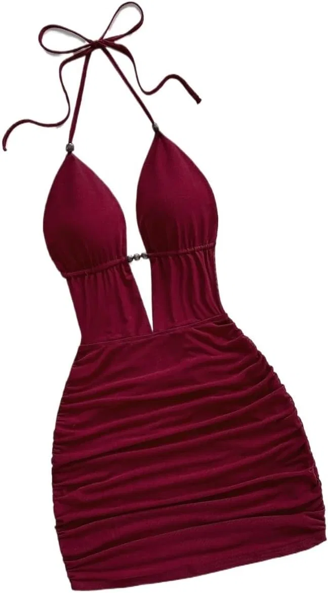 Женское облегающее мини-платье без рукавов Bodycon, Burgundy — фото 3