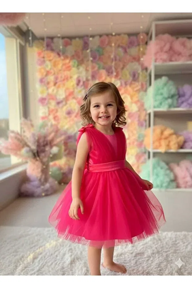 Детское платье для девочек с бантом на плече Penu Baby Kids, Fuchsia