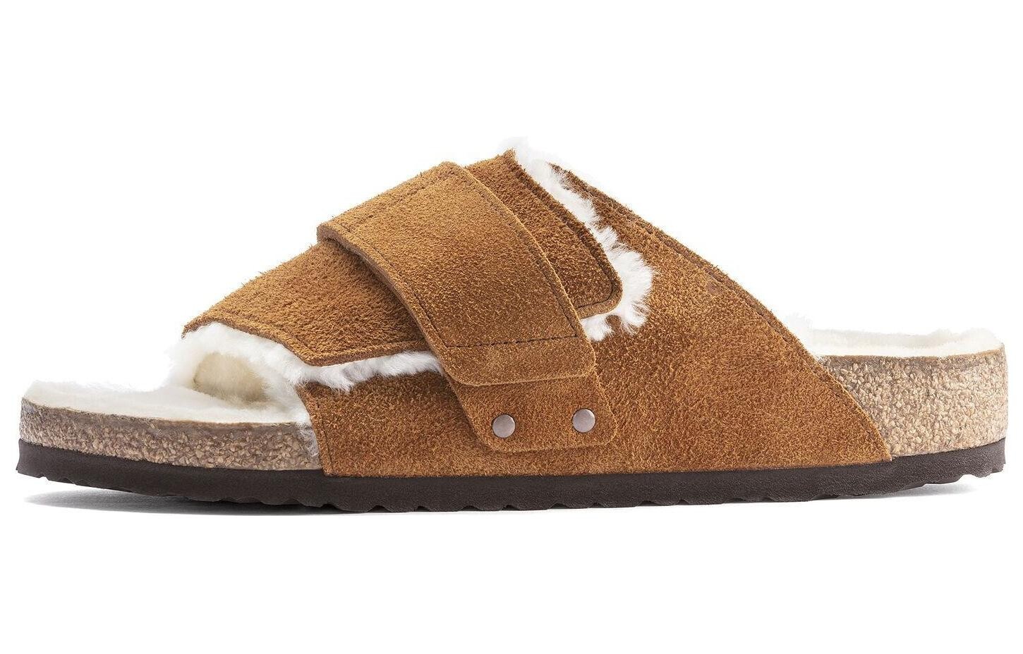 Шлепанцы Kyoto Shearling Suede Mink Birkenstock, цвет Tan