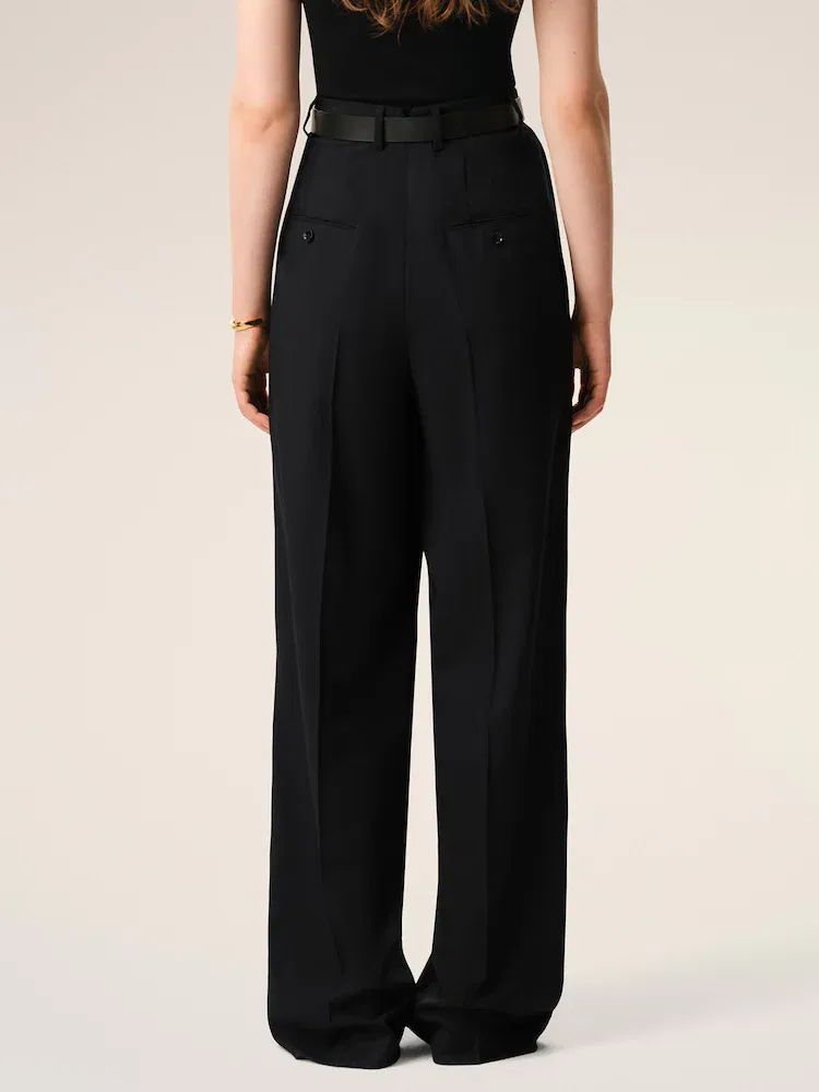 Брюки широкие с защипами, Women High Waist Wide Trousers With Two Pleats AMI PARIS, Noir — фото 3