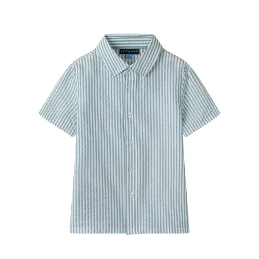 Комплект из рубашки и шорт для мальчика Teal Striped Buttondown and Linen Shorts Set Andy & Evan, Teal — фото 2