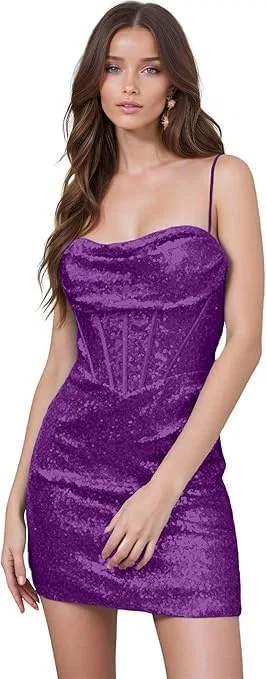 Женское коктейльное платье с пайетками Cowl Neck, Purple