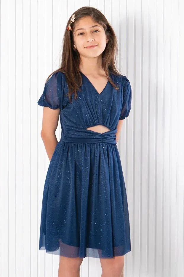Детское платье для девочек из тюля с пайетками Denimini, Navy Blue — фото 2