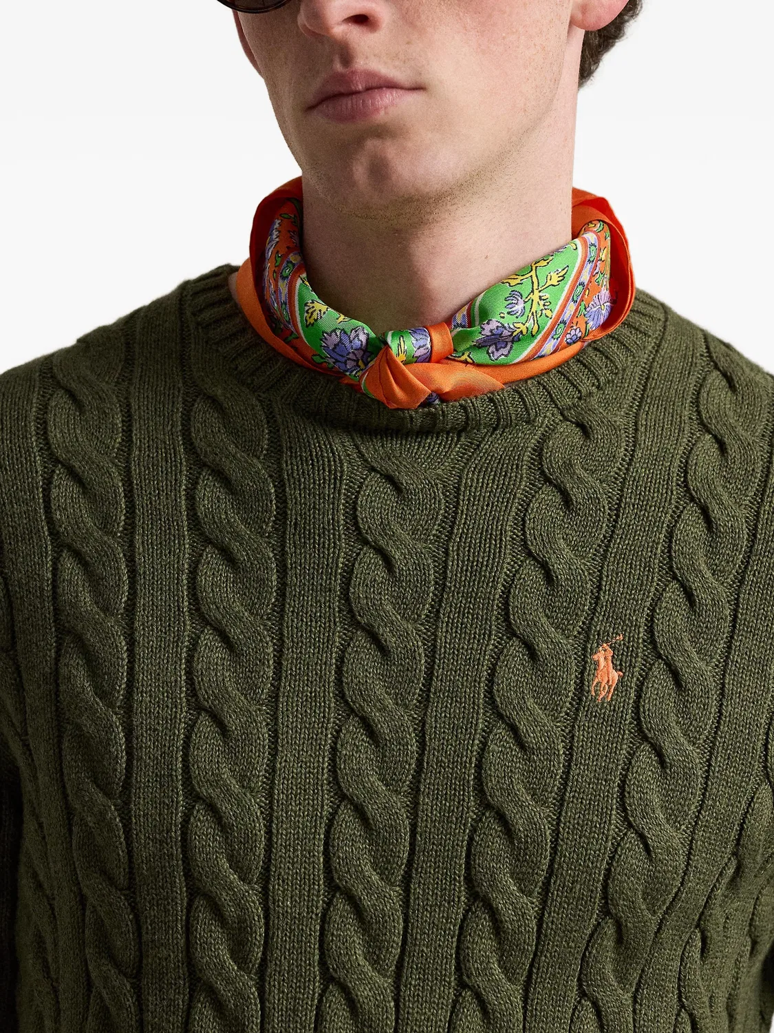 Свитер с вязаным узором и вышивкой Polo Ralph Lauren, зеленый — фото 4