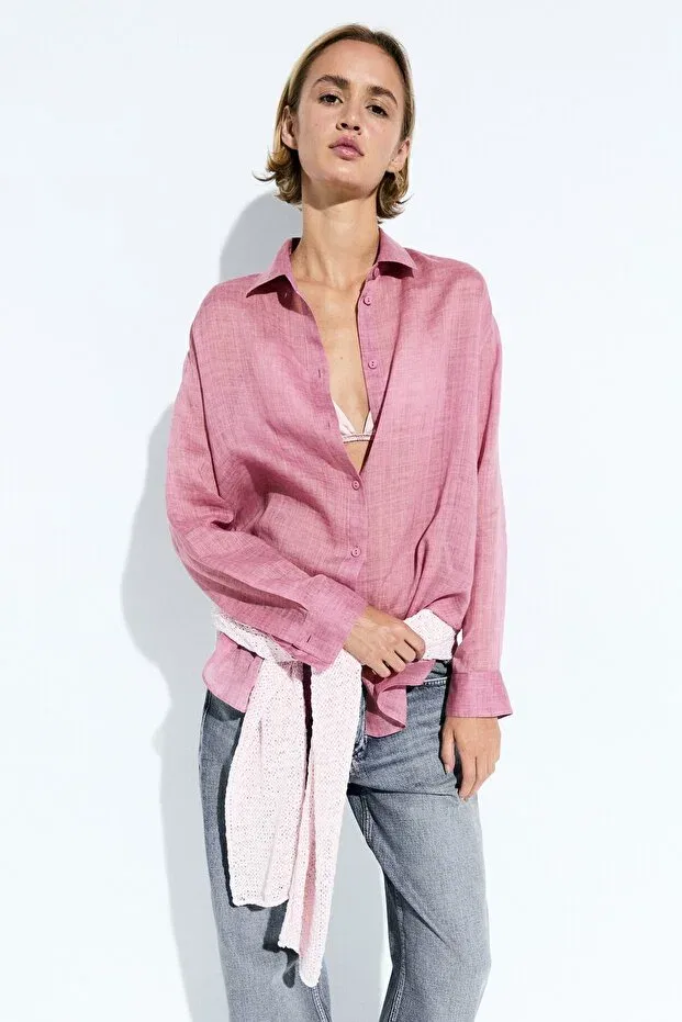 Женская рубашка с длинным рукавом Massimo Dutti, Pink — фото 2