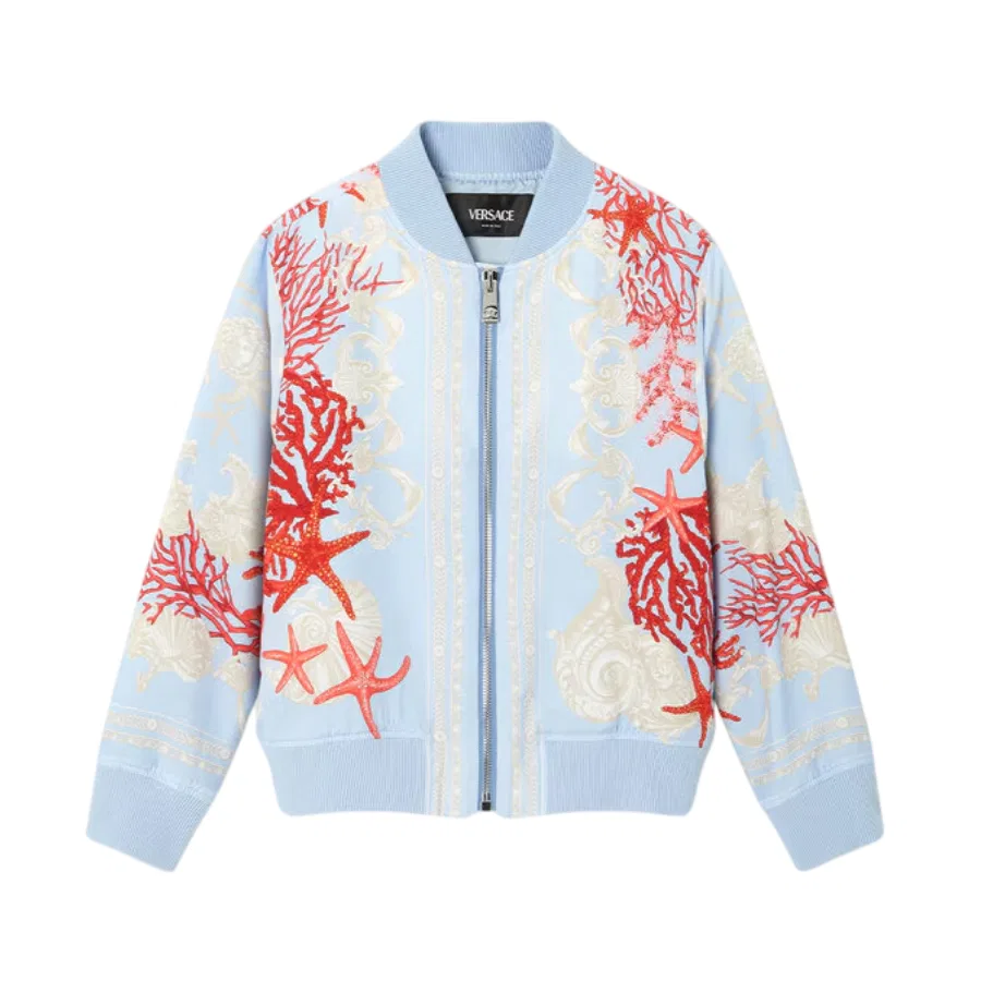 Бомбер с принтом Kids Barocco Sea Young Versace, Blue Hydrangea Coral Bone