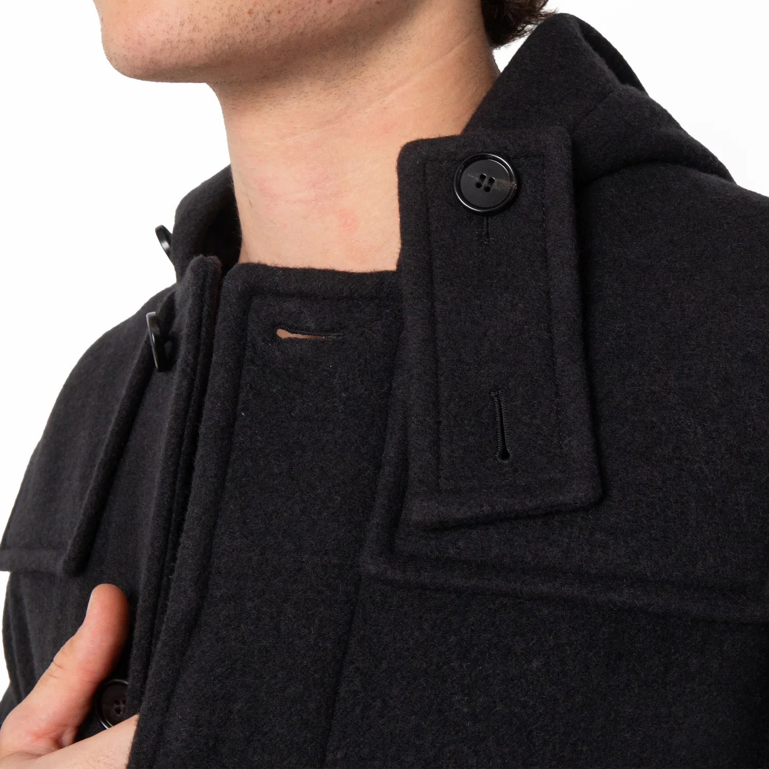 Пальто-дафлкот однобортное шерстяное Single-Breasted Wool Duffle Coat Burberry, Black/Snug Ip Check — фото 2