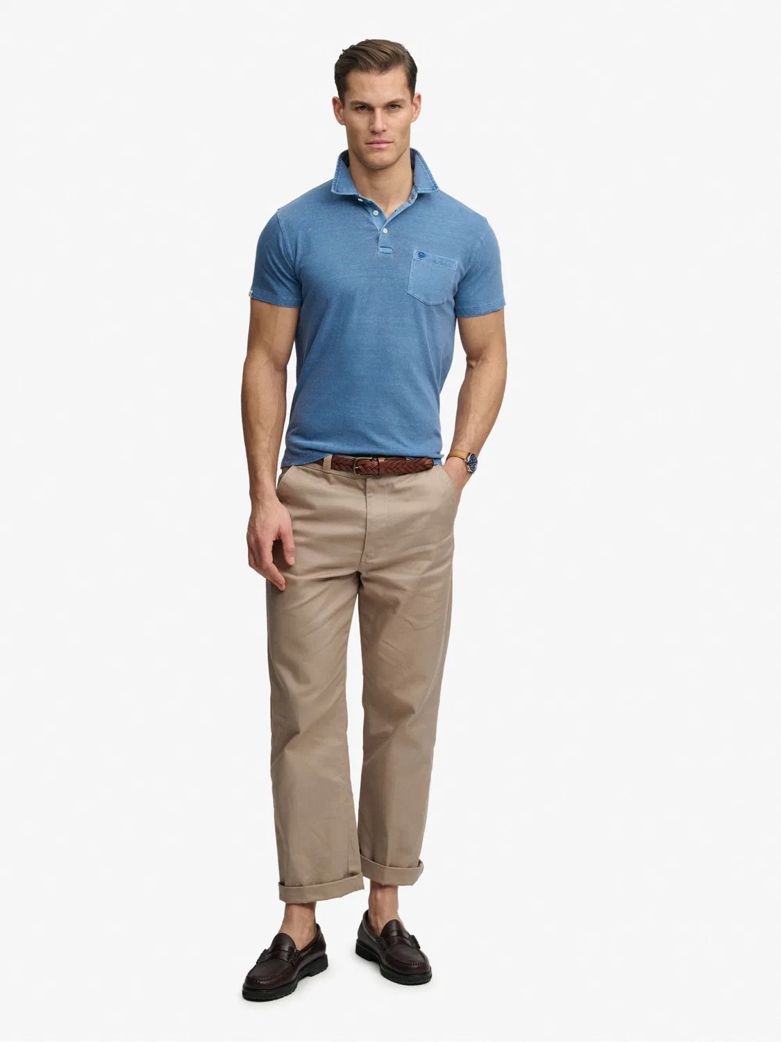 Поло Superdry Classic Cotton Linen, синий — фото 4