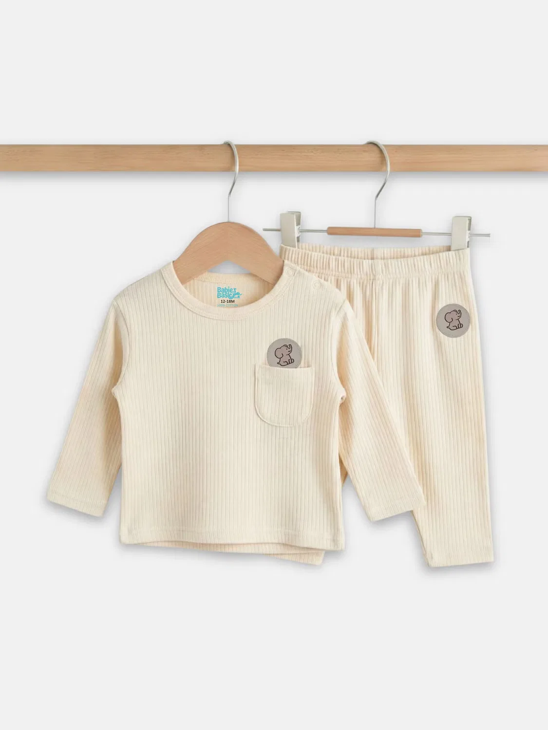 Комплект из футера с длинным рукавом Babies Basic, кремовый — фото 4