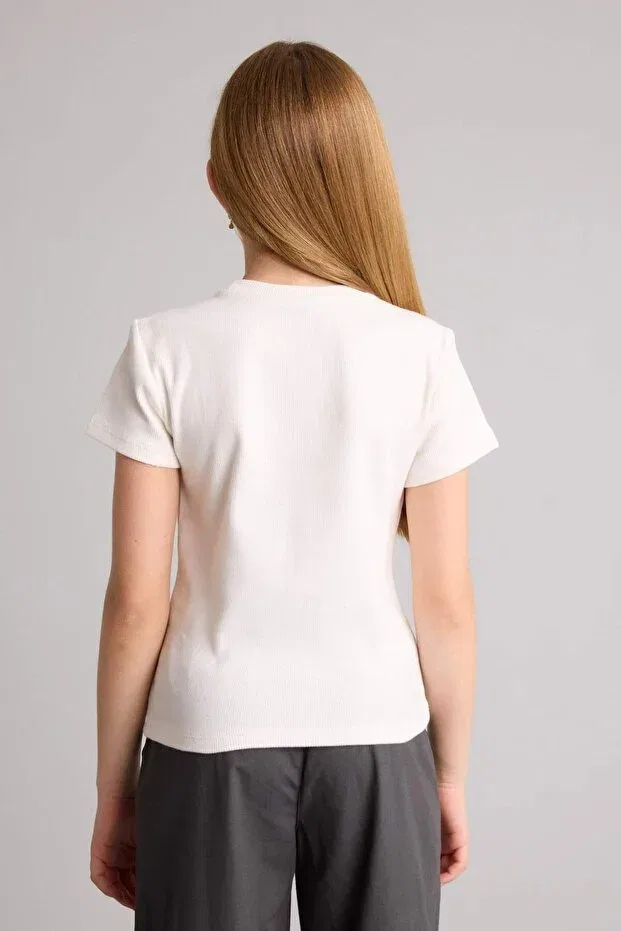 Детская футболка для девочек хлопковая Defacto, White-Wt34 — фото 4