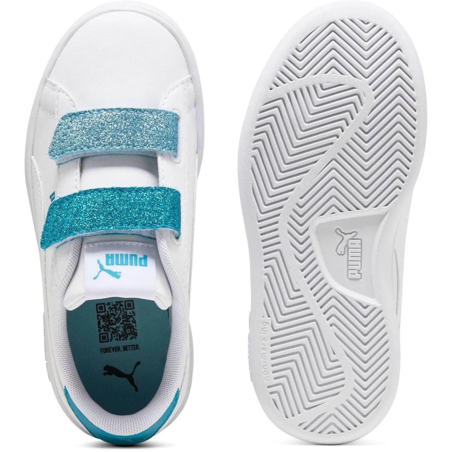 Детские кроссовки с блестками Puma Smash 3.0 L Glitter Velcro V Ps Pum, Weiß — фото 2