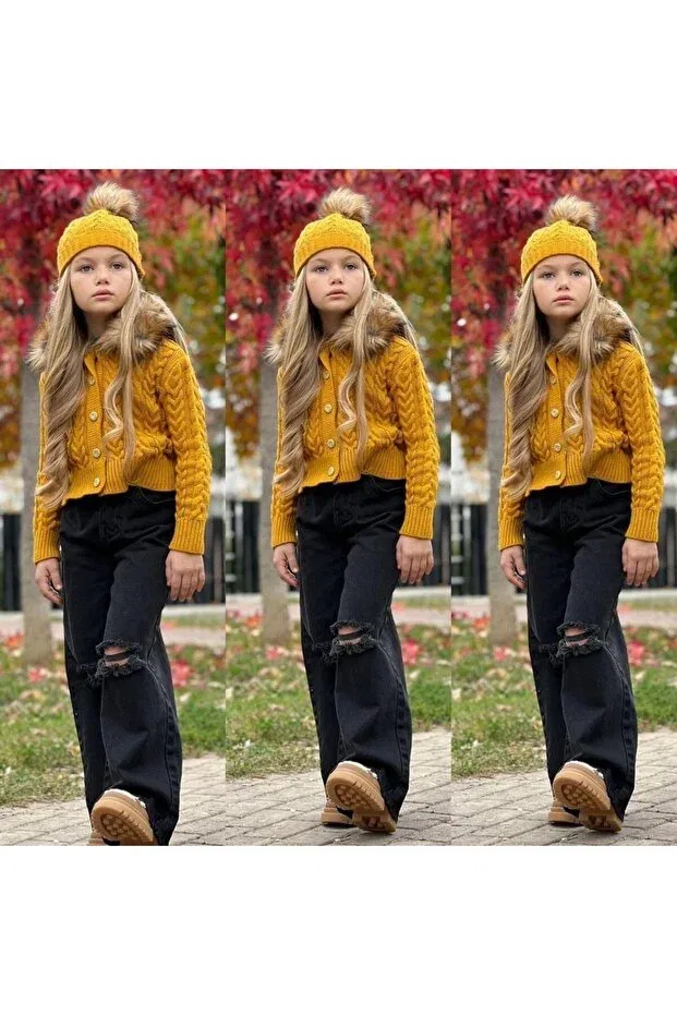 Детский кардиган для девочек с косами Cable Knit Nisaykids, Yellow — фото 3