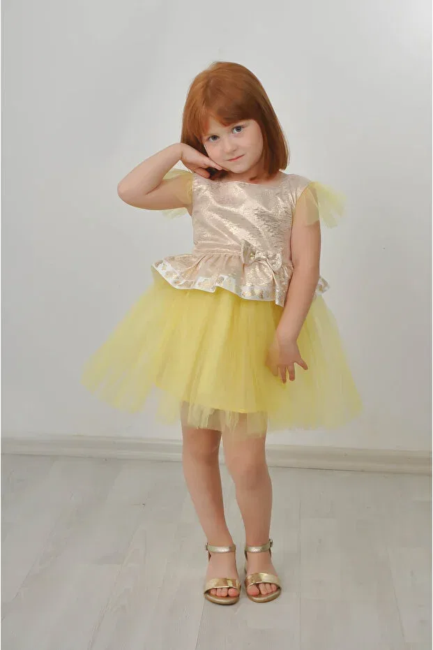 Детское платье из фатина с принтом Filizdens Kids, Yellow