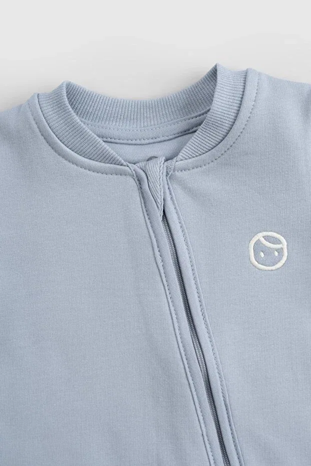 Детский комбинезон для новорожденных хлопковый с флисом Organic cotton blue zippered baby romper with fluffy inside Little Gusto, Blue — фото 3