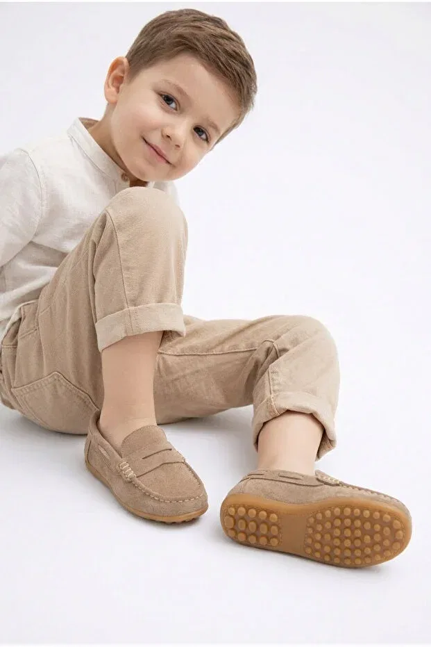 Детские лоферы для мальчиков кожаные Limburg Kids A More, Sand — фото 4