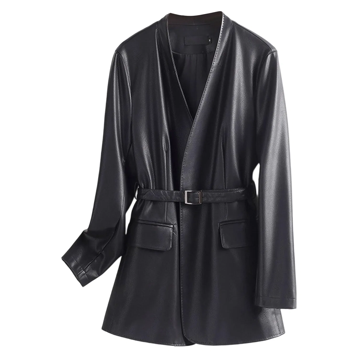 Женская куртка-косуха из экокожи с длинным рукавом, Nero