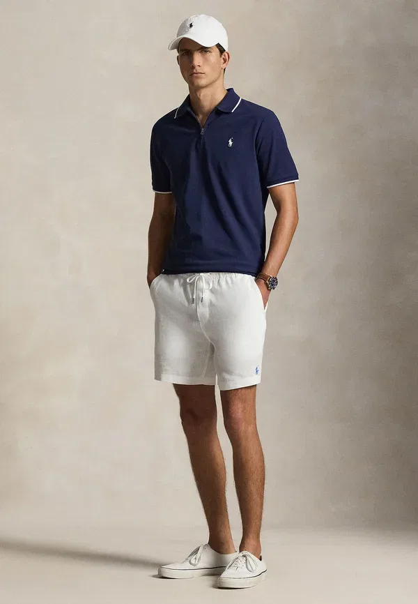 Футболка поло из хлопка с эластаном Classic fit stretch mesh zip polo shirt Polo Ralph Lauren, Newport темно-синий — фото 2
