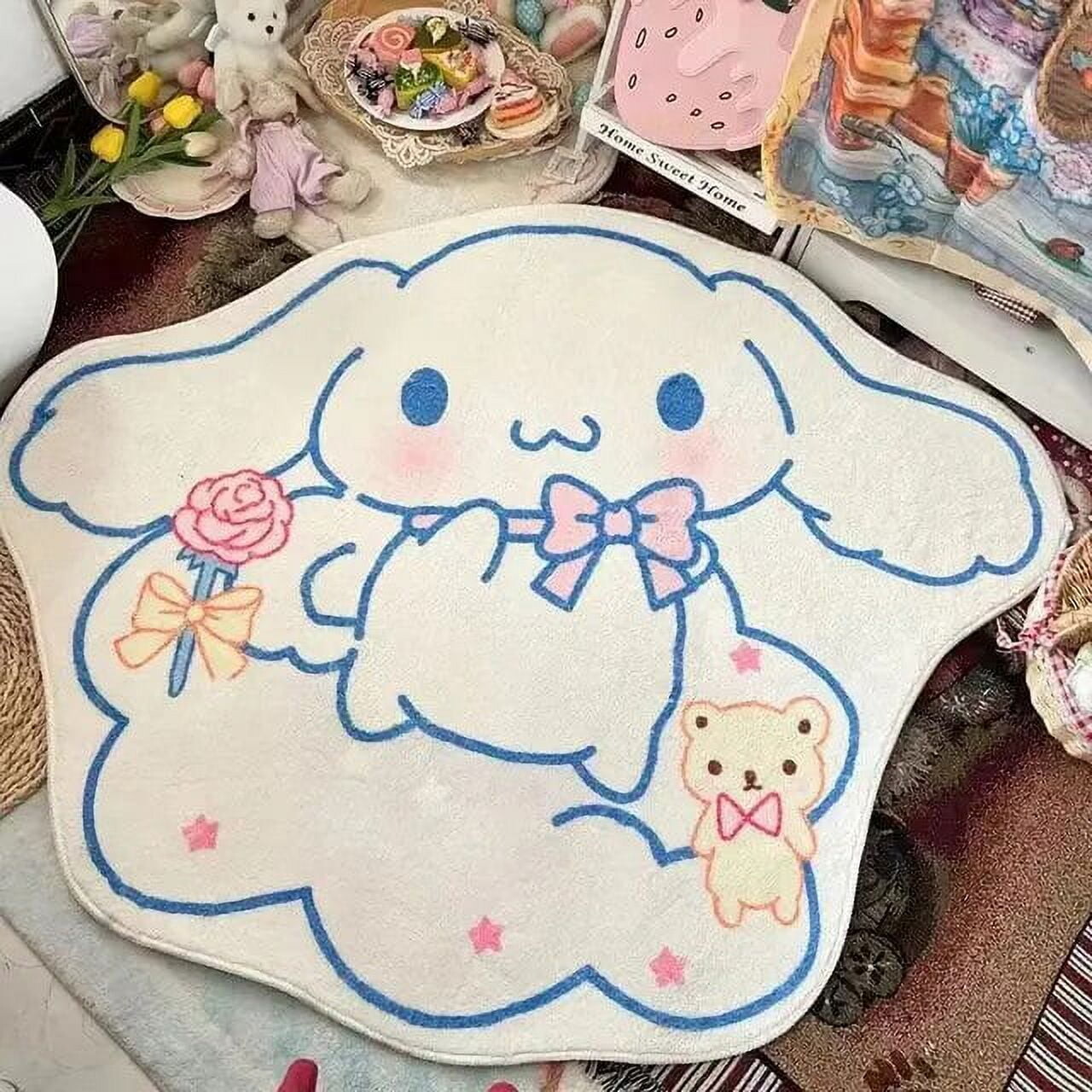 

Ковер Sanrio Hello Kitty My Melody Kuromi Cinnamoroll Kawaii, бело-синий