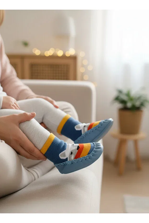 Детские носки-пинетки с нескользящей кожаной подошвой Bermody, Multicolor — фото 3