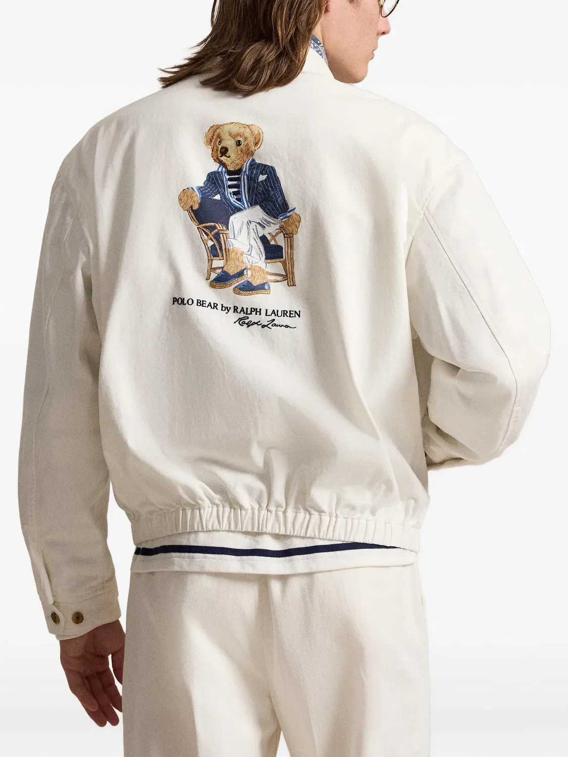 Куртка-рубашка саржевая с вышивкой медведя белая Polo Ralph Lauren, белый — фото 2