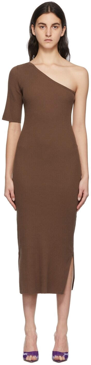 

Коричневое платье в рубчик на одно плечо Matériel Tbilisi, Коричневый, Коричневое платье в рубчик на одно плечо Matériel Tbilisi