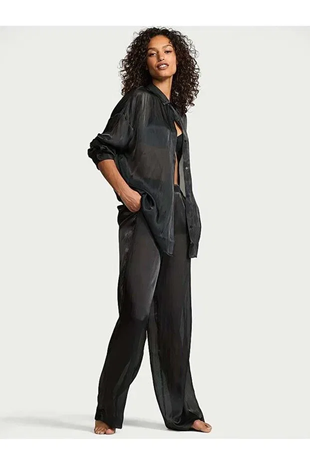 Женский пижамный комплект из сатина с длинным рукавом Victoria'S Secret, Black