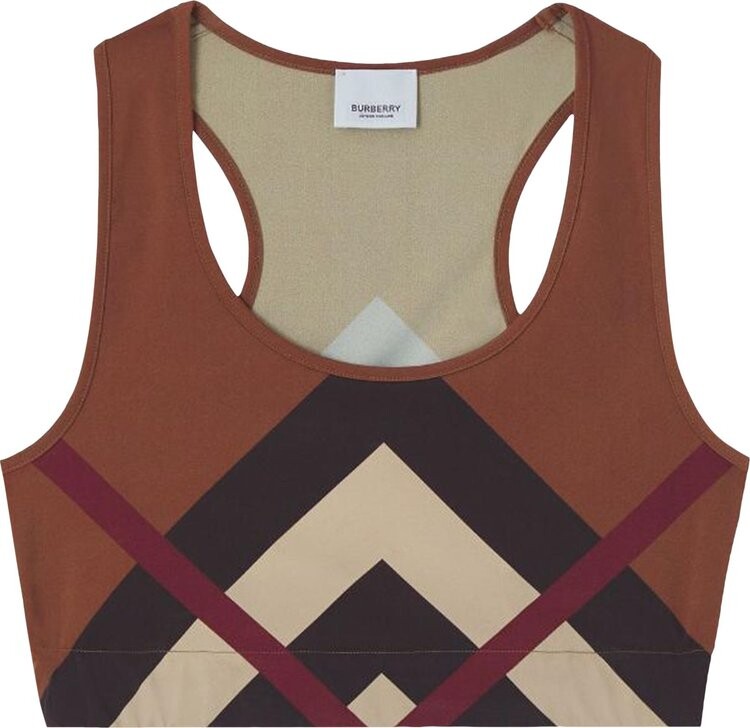 

Топ Burberry Chevron Check Print Stretch Cropped Top 'Dark Birch Brown', коричневый