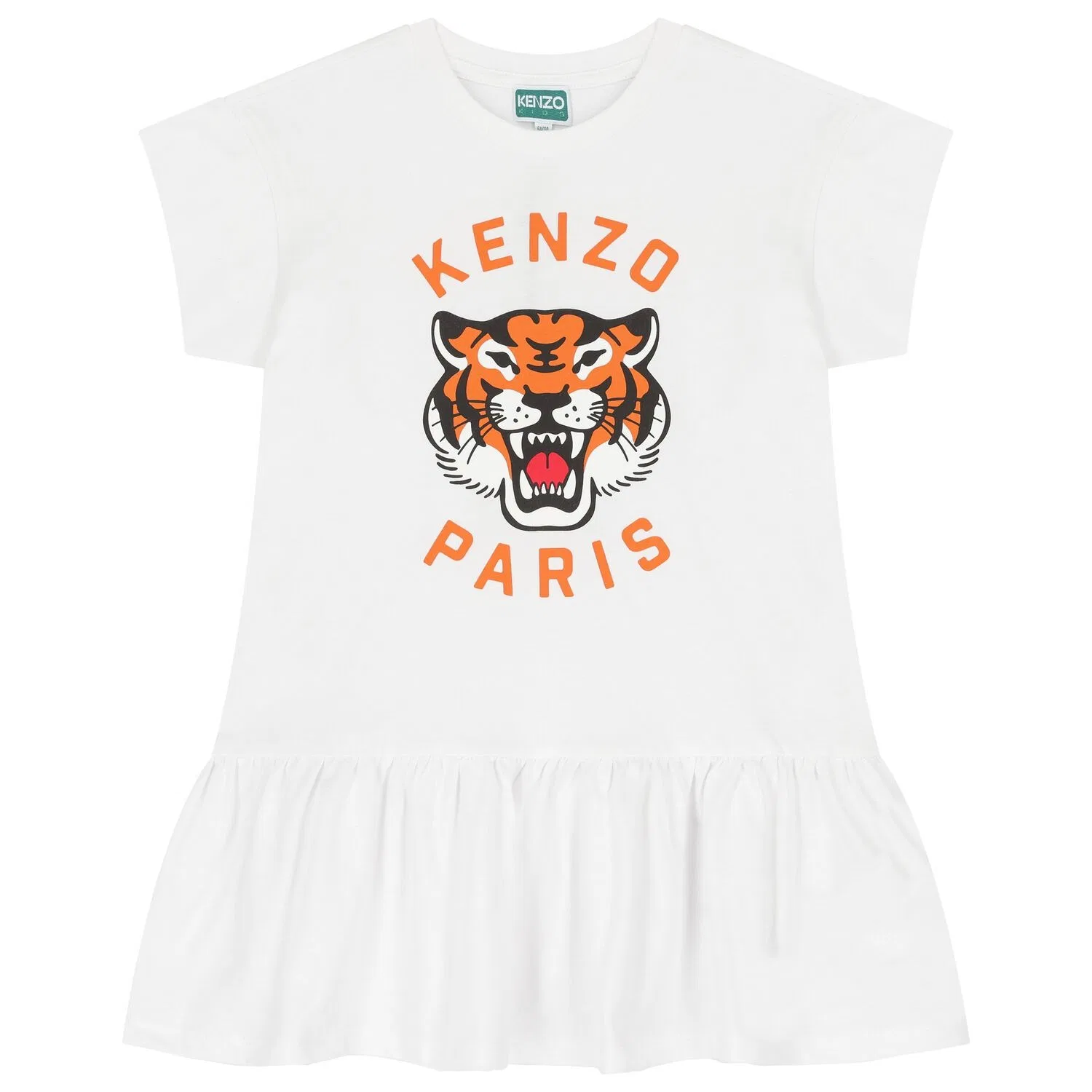 Платье из хлопка с принтом Kids Tiger Logo Print Cotton Dress Kenzo, White